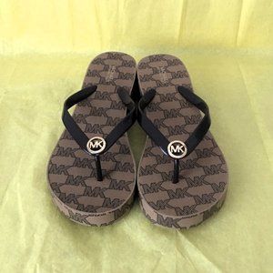 Michael Kors Flip Flop Wedge Sandals Bedford Logo